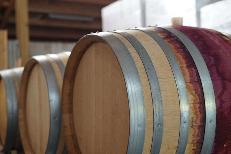 Barrels in the cellar at JL Kiff