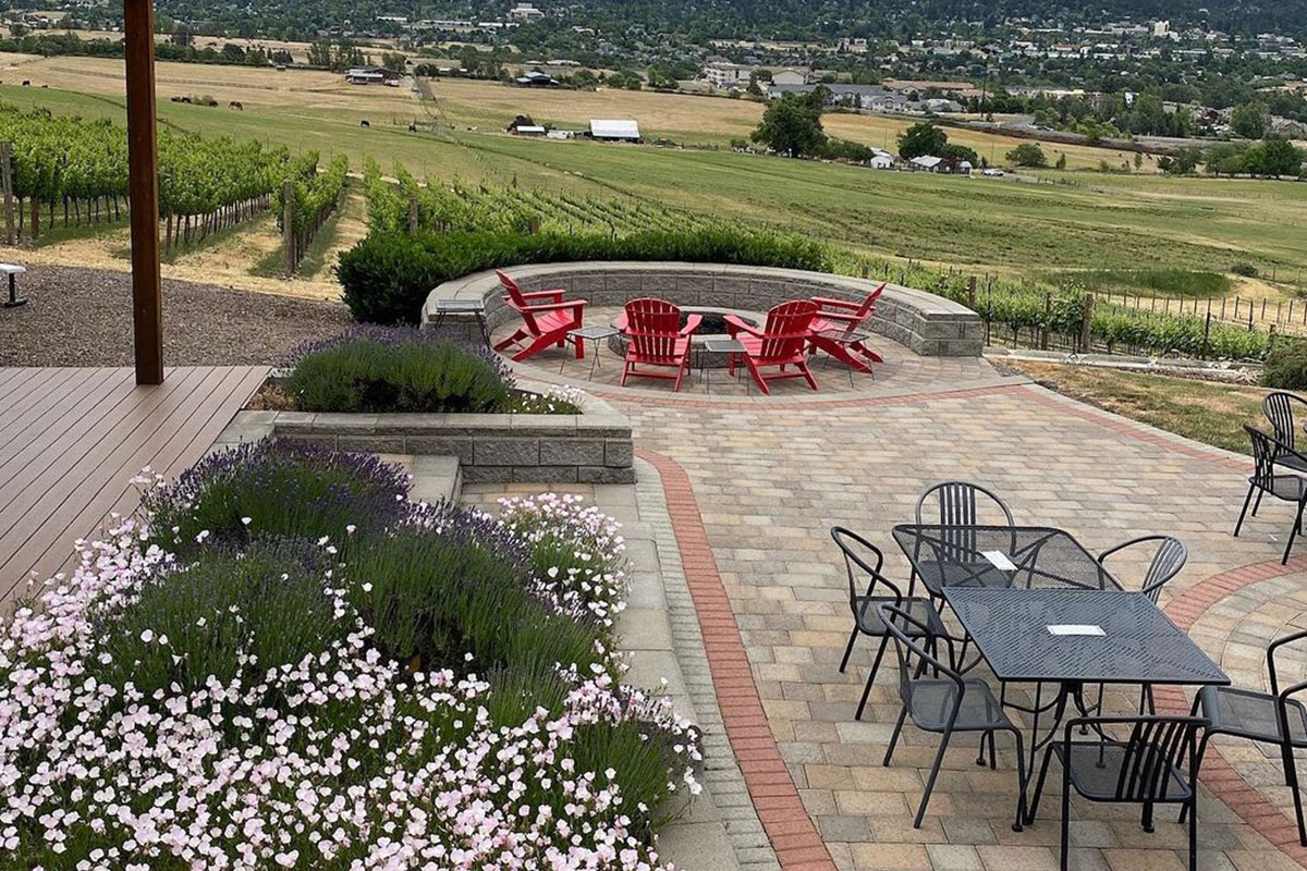 Wine tasting on the patio at Dana Campbell