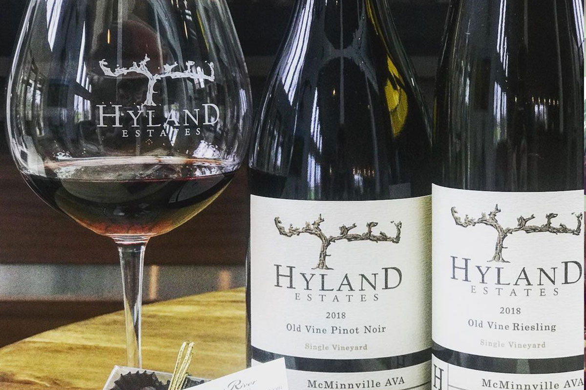 Tasting wines at Hyland Estates