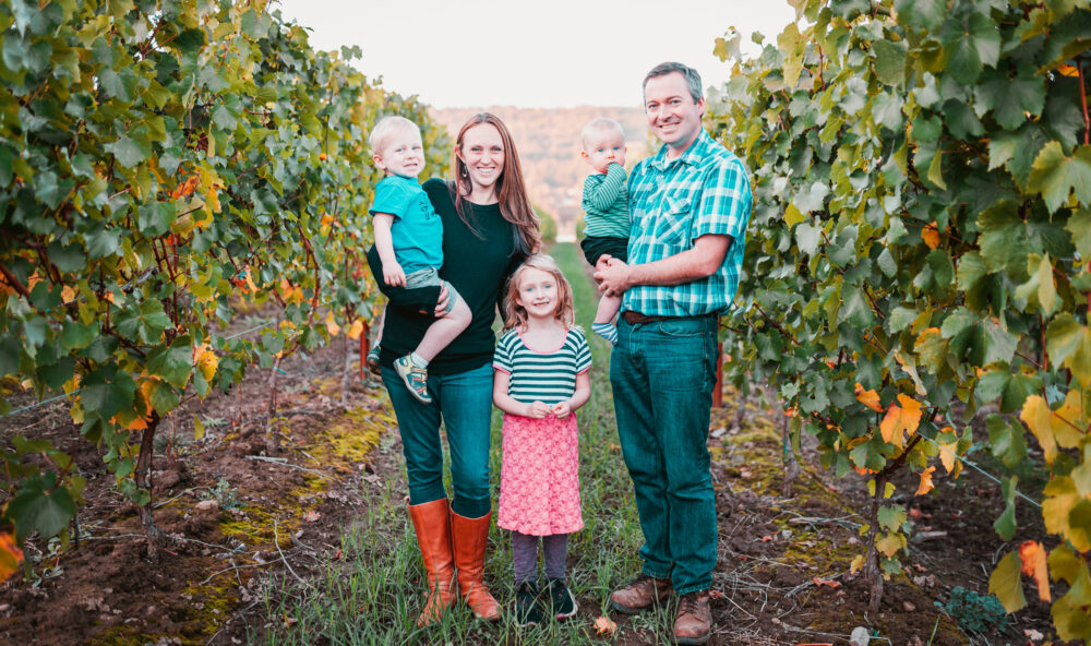 The Bellingar family in the vineyards