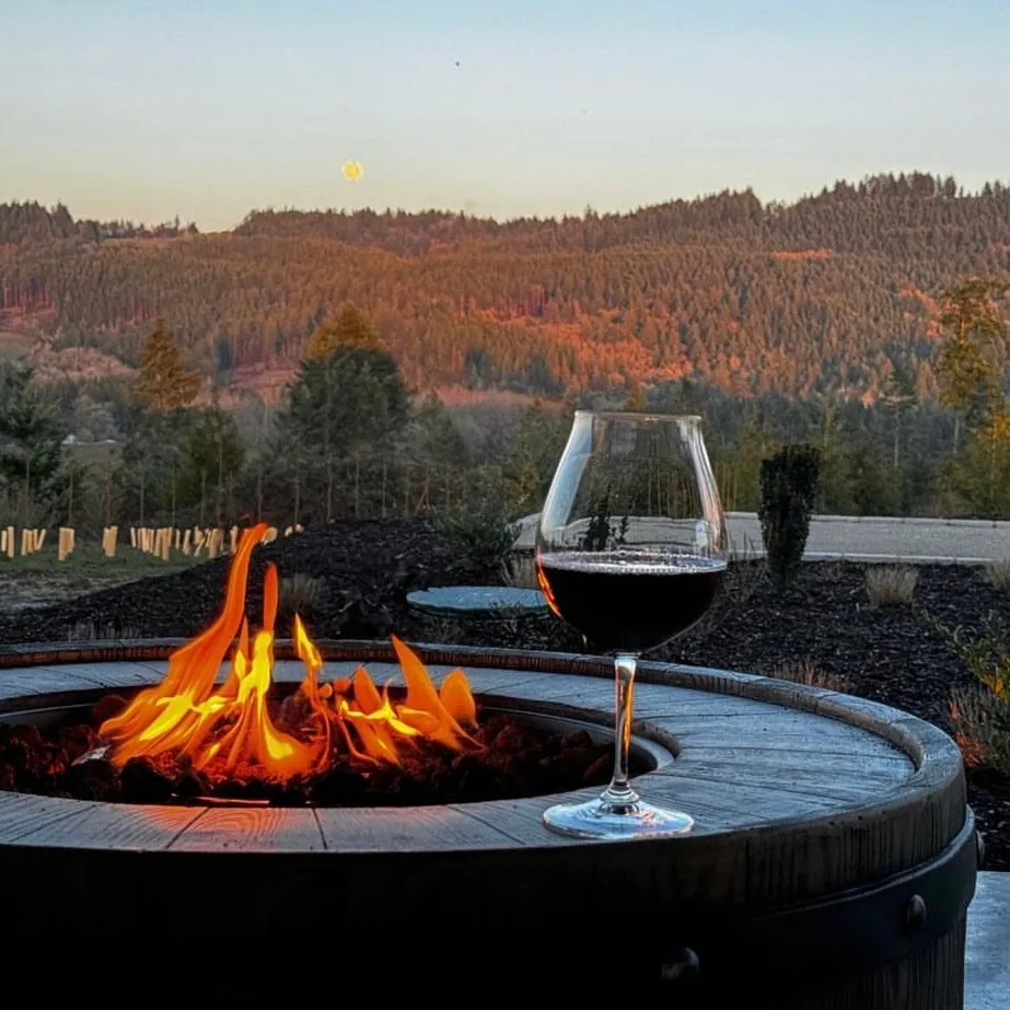 Wine by the fire at Ghost Hill Cellars
